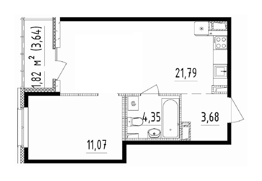 1-комнатная квартира 44.53 м², 13/13 эт., ЖК «Чёрная речка(Nordest)»